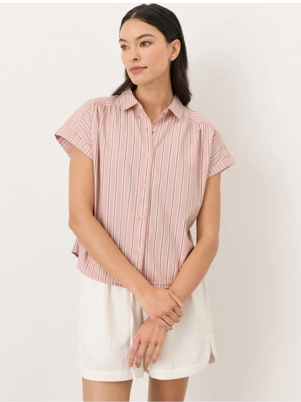 Pact Organic All Day Poplin Easy Shirt Berkley Stripe Blush